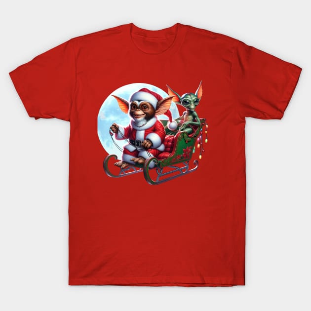 Christmas Gremlin and Alien T-Shirt by TooplesArt